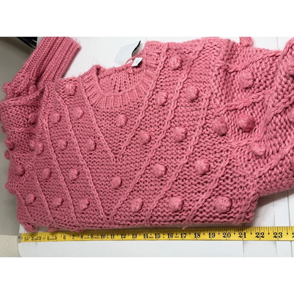 C/Meo Collective Sweater Women XS Pink Trade Places Pom 3D Chunky Knit Fall Boho - Picture 9 of 10